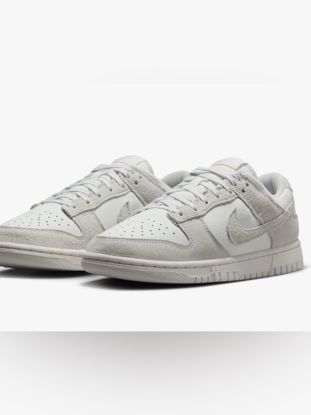 Nike Dunk Low-Top Sneakers in White and Light Gray Suede